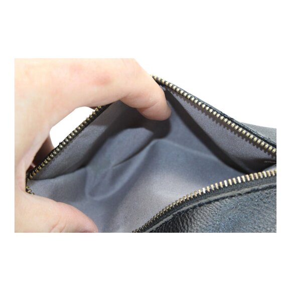 Michael Kors Black Leather Fold-Over Clutch Purse With Gold MK Logo & Zippers - Picture 4 of 7